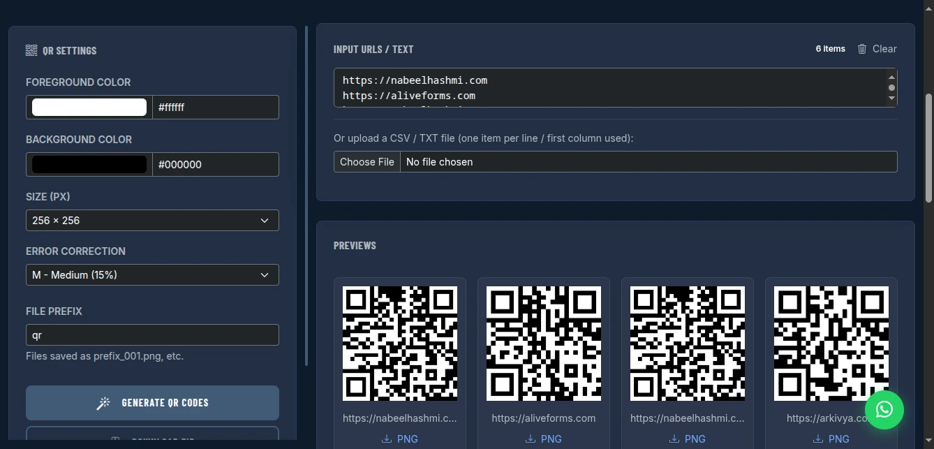 Bulk QR Generator Interface
