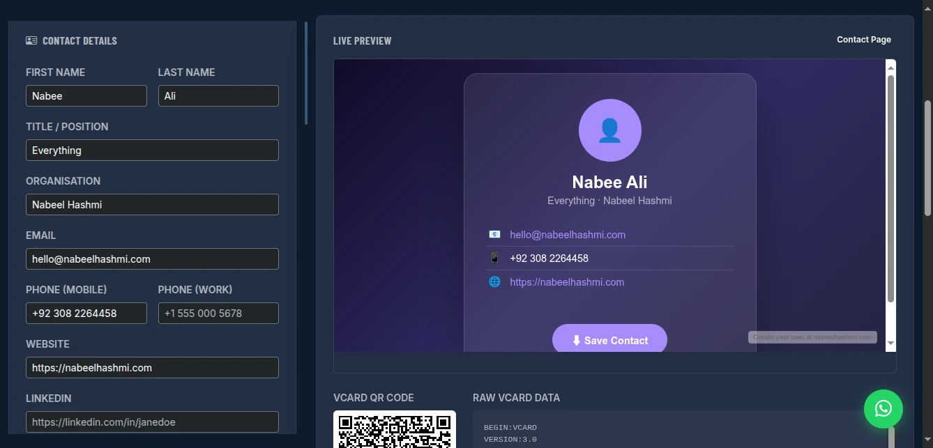 Contact Card Maker Interface
