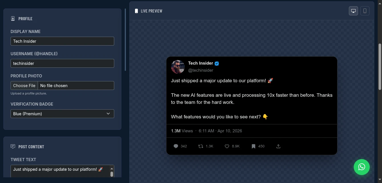 X/Tweet Mockup Generator Interface